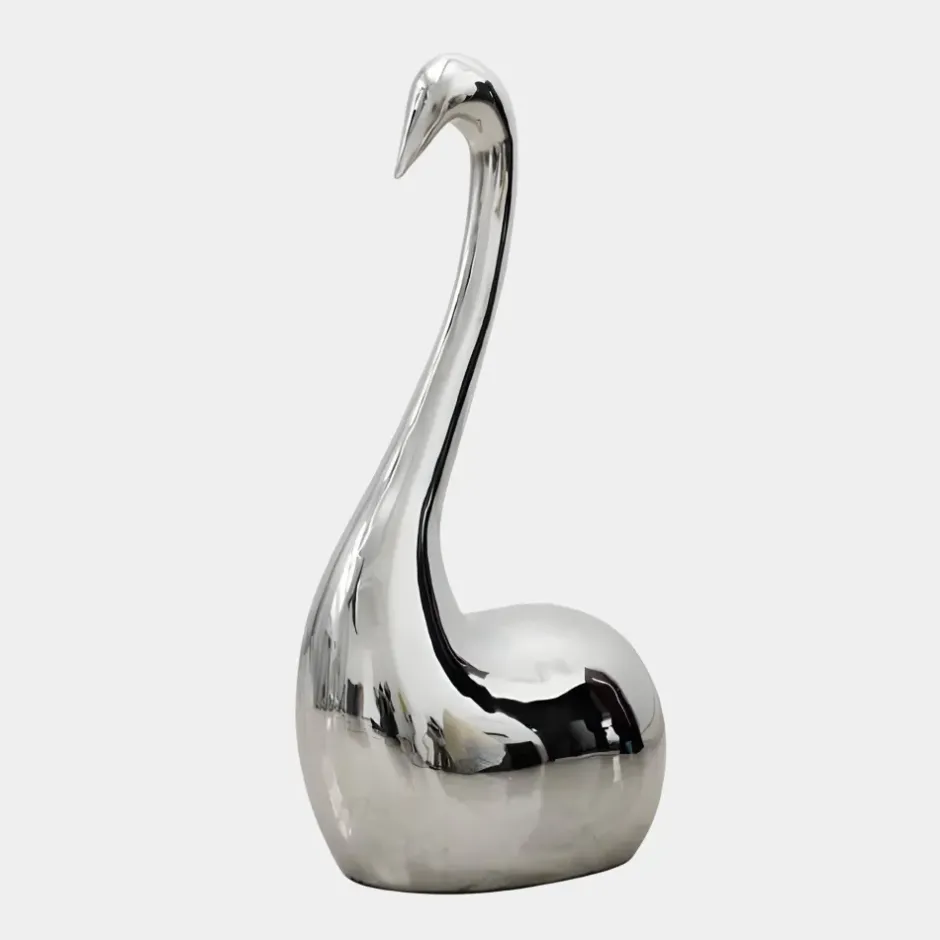 Statues & Sculptures Table Top|Floor Standing^Pure Swan 95cm Silver Metal Indoor Sculpture