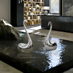 Statues & Sculptures Floor Standing|Animals^Pure Swan 108cm Silver Metal Indoor Sculpture