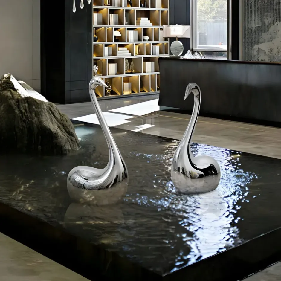 Statues & Sculptures Floor Standing|Animals^Pure Swan 108cm Silver Metal Indoor Sculpture