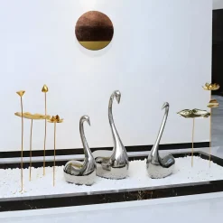 Statues & Sculptures Floor Standing|Animals^Pure Swan 108cm Silver Metal Indoor Sculpture