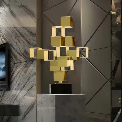 Statues & Sculptures Table Top|Floor Standing^Quantum Cubes 88cm Gold Metal Indoor Sculpture
