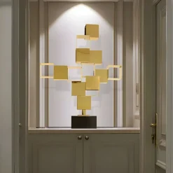 Statues & Sculptures Table Top|Floor Standing^Quantum Cubes 88cm Gold Metal Indoor Sculpture