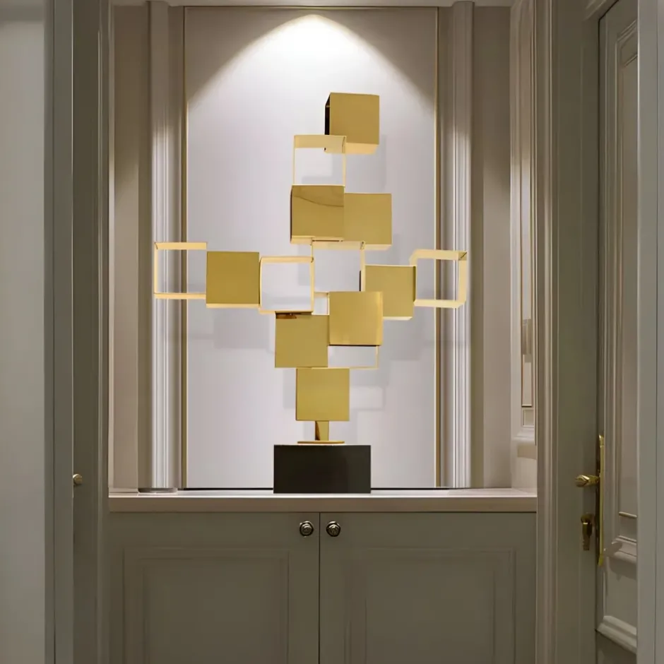 Statues & Sculptures Table Top|Floor Standing^Quantum Cubes 88cm Gold Metal Indoor Sculpture