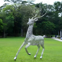 Statues & Sculptures Wildlife|Stags & Deers^Quantum Stag 205cm Silver Metal Garden Sculpture
