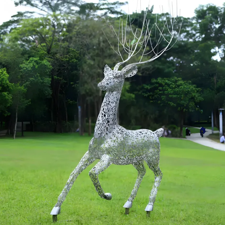 Statues & Sculptures Wildlife|Stags & Deers^Quantum Stag 205cm Silver Metal Garden Sculpture