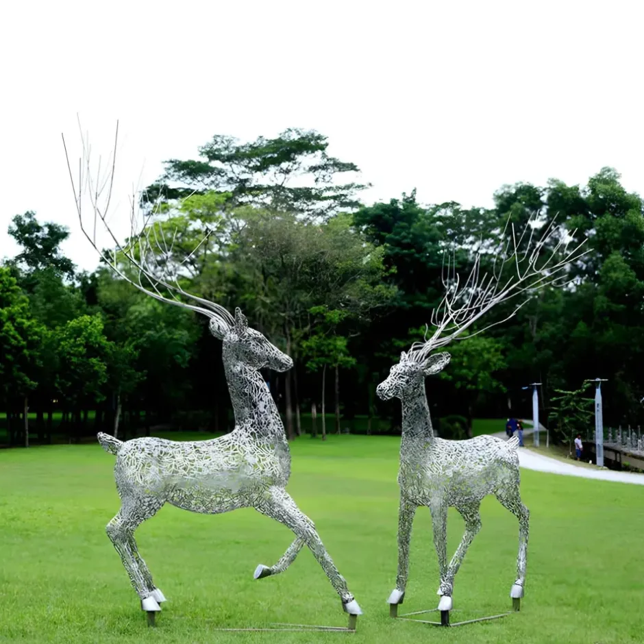 Statues & Sculptures Wildlife|Stags & Deers^Quantum Stag 205cm Silver Metal Garden Sculpture