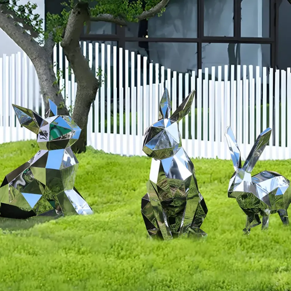 Statues & Sculptures Wildlife|Contemporary^Rabbit 61cm Geometric Metal Garden Sculpture