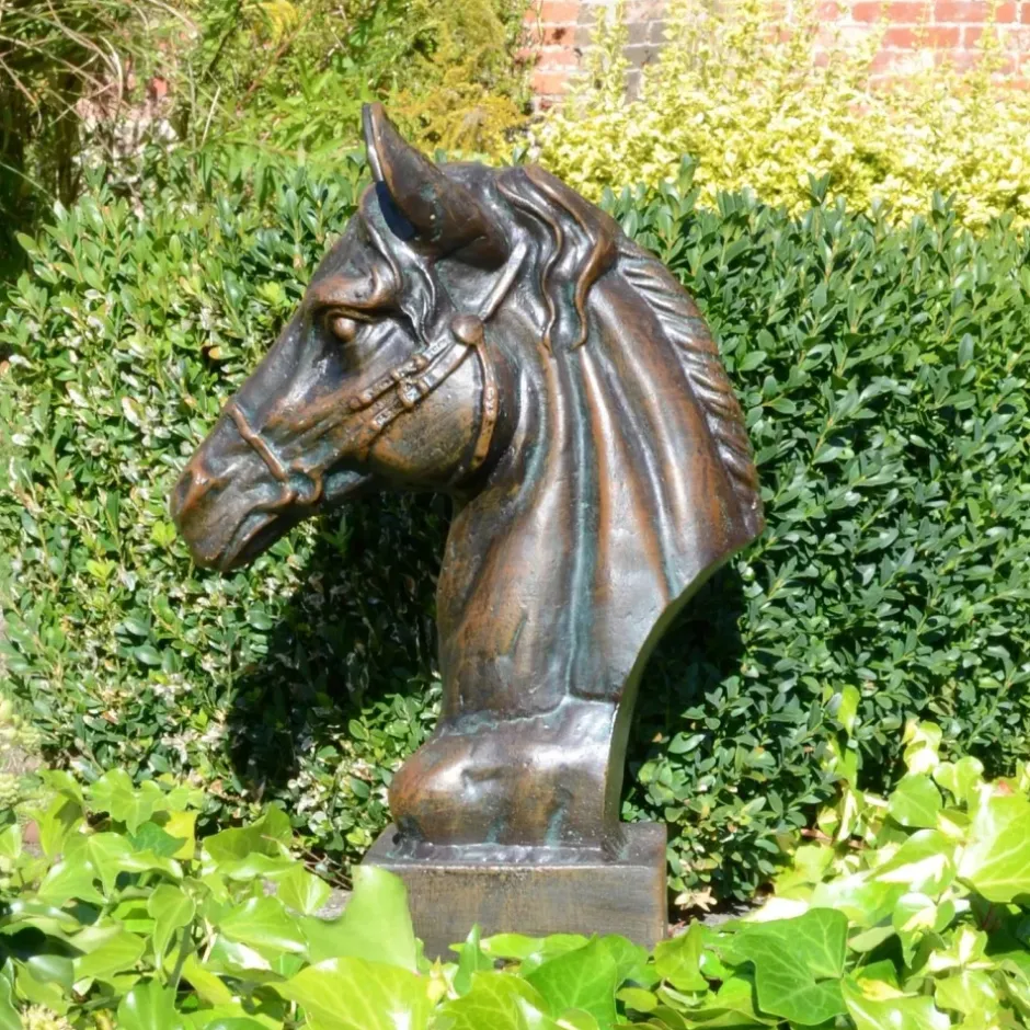 Statues & Sculptures Horses^Race Horse Head Bronze Metal Garden Ornament