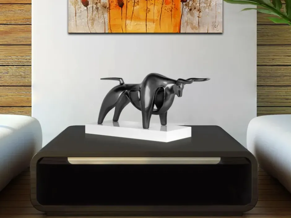 Statues & Sculptures Table Top|Animals^Raging Bull 35cm Anthracite Resin Indoor Sculpture