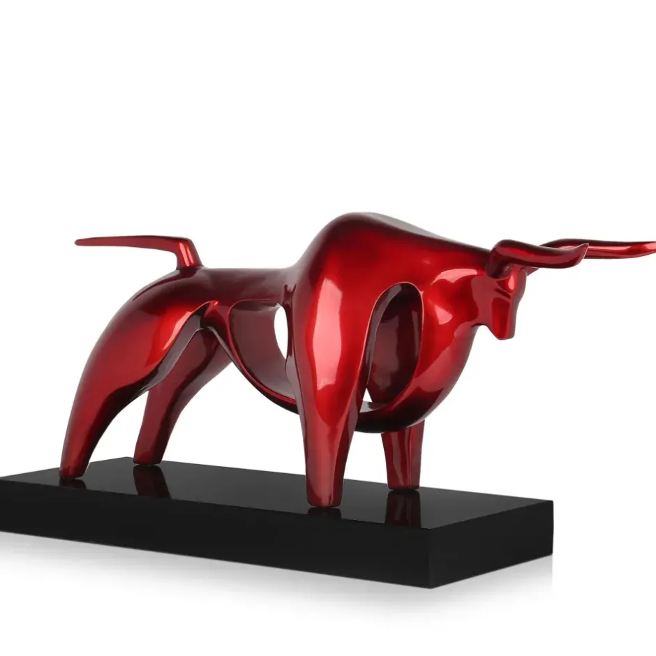 Statues & Sculptures Table Top|Animals^Raging Bull 35cm Red Resin Indoor Sculpture