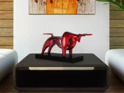 Statues & Sculptures Table Top|Animals^Raging Bull 35cm Red Resin Indoor Sculpture