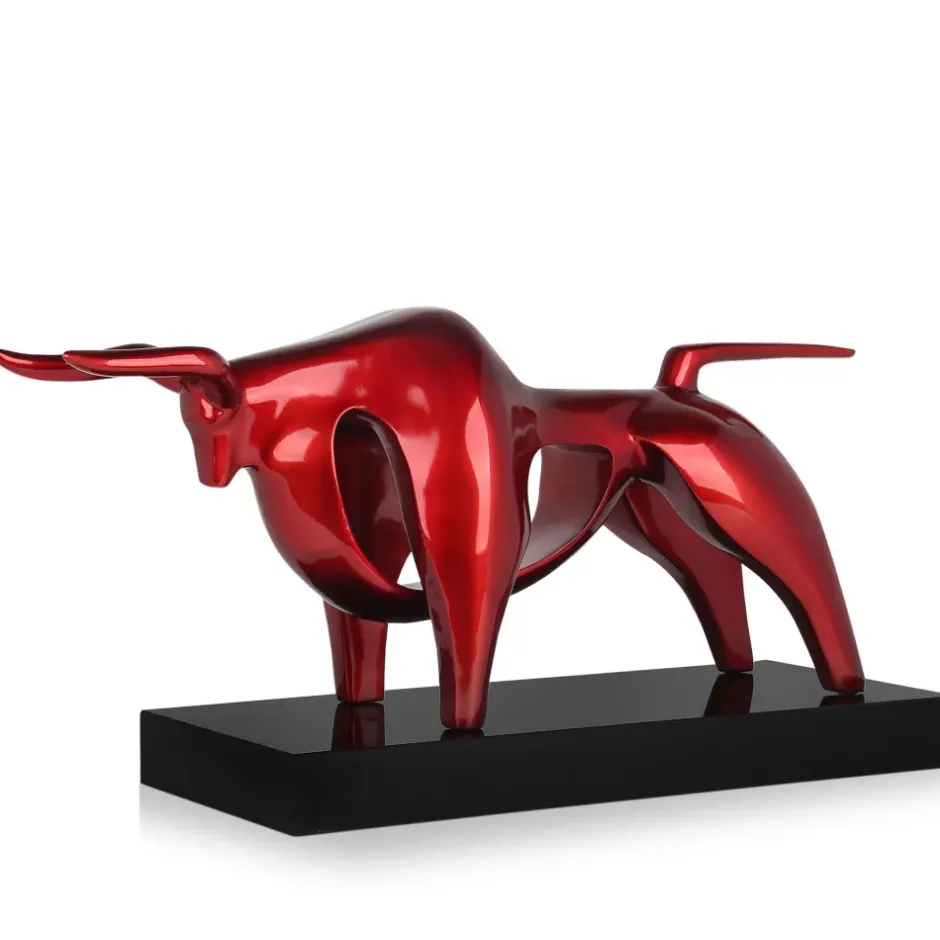 Statues & Sculptures Table Top|Animals^Raging Bull 35cm Red Resin Indoor Sculpture