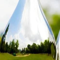 Statues & Sculptures Giant|Floor Standing^Raindrop Ripples 220cm Silver Metal Garden Sculpture