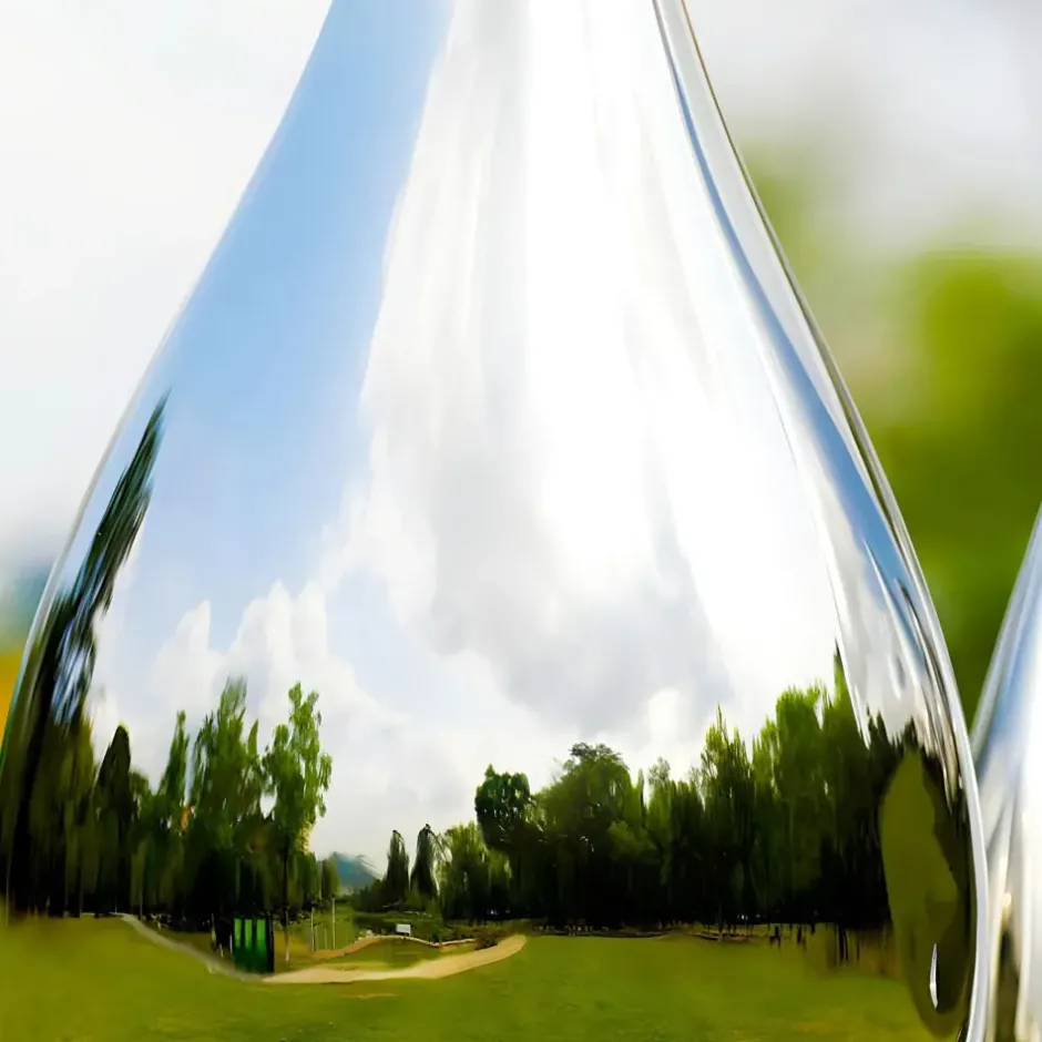 Statues & Sculptures Giant|Floor Standing^Raindrop Ripples 220cm Silver Metal Garden Sculpture