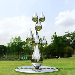 Statues & Sculptures Giant|Floor Standing^Raindrop Ripples 180cm Silver Metal Garden Sculpture