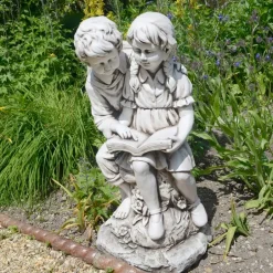 Statues & Sculptures Children^Reading Boy & Girl 88cm Stone Resin Garden Statue