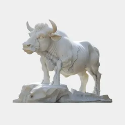 Statues & Sculptures Farm|Modern^Regal Bull 120cm White Marble Garden Statue v2