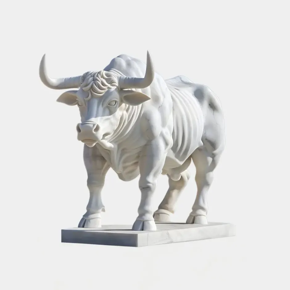 Statues & Sculptures Farm|Modern^Regal Bull 120cm White Marble Garden Statue v3