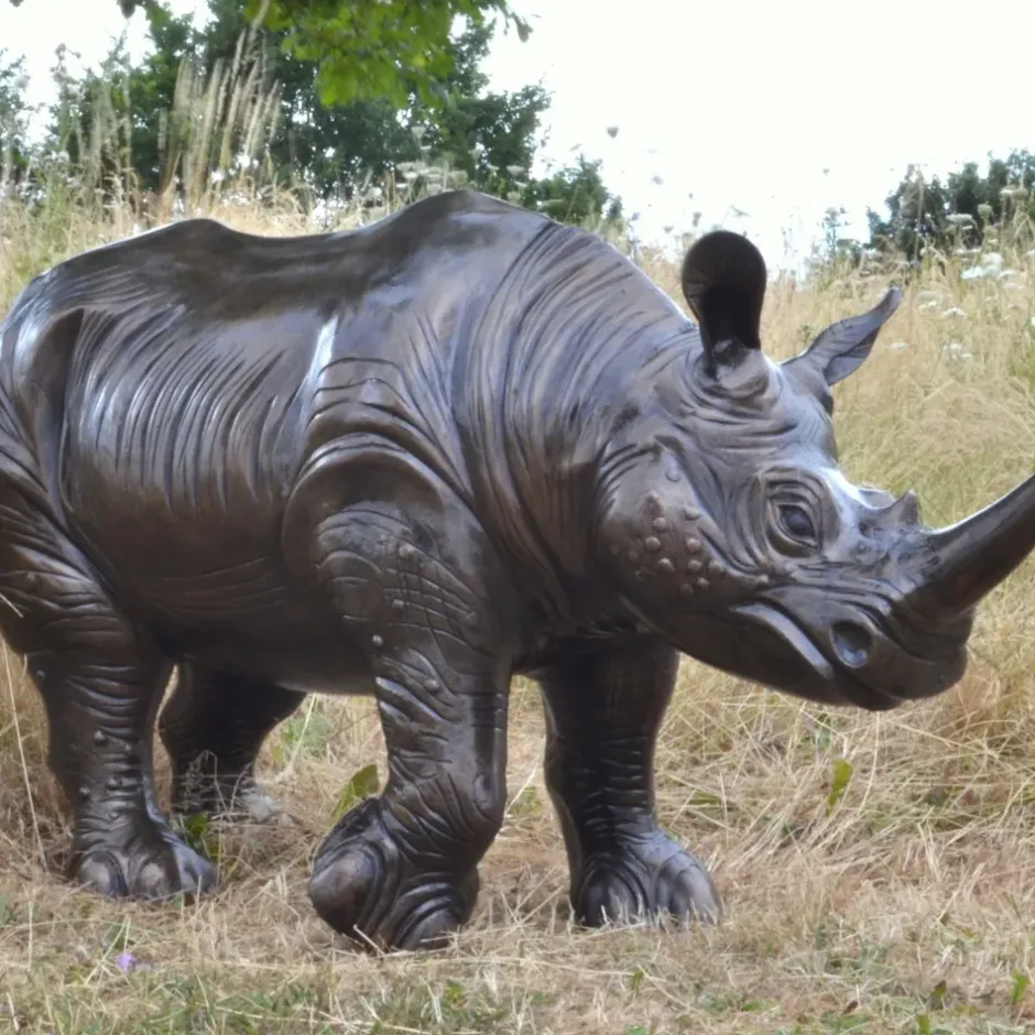 Statues & Sculptures Wildlife^Rhino Bronze Metal Garden Statue