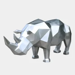 Statues & Sculptures Wildlife|Contemporary^Rhino 100cm Geometric Metal Garden Sculpture