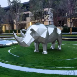 Statues & Sculptures Wildlife|Contemporary^Rhino 100cm Geometric Metal Garden Sculpture