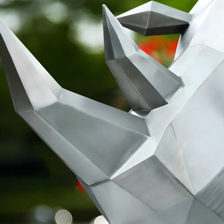 Statues & Sculptures Wildlife|Contemporary^Rhino 100cm Geometric Metal Garden Sculpture