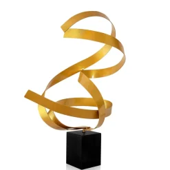 Statues & Sculptures Table Top|Abstract^Ribbon Dance 62cm Yellow Metal Indoor Sculpture