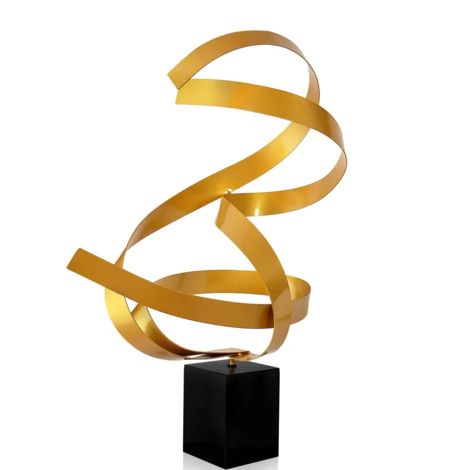 Statues & Sculptures Table Top|Abstract^Ribbon Dance 62cm Yellow Metal Indoor Sculpture