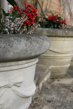 Statues & Sculptures Large|Round^Ribbon Vase 12" Stone Garden Planter