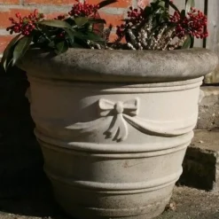 Statues & Sculptures Large|Round^Ribbon Vase 24" Stone Garden Planter