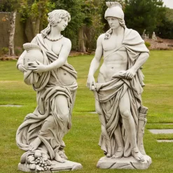 Statues & Sculptures Roman^Roman Gladiator & Goddess Stone Garden Statues