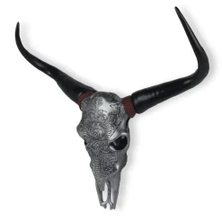 Statues & Sculptures Wall Art|Animals^Sacred Buffalo 63cm Silver Resin Wall Sculpture