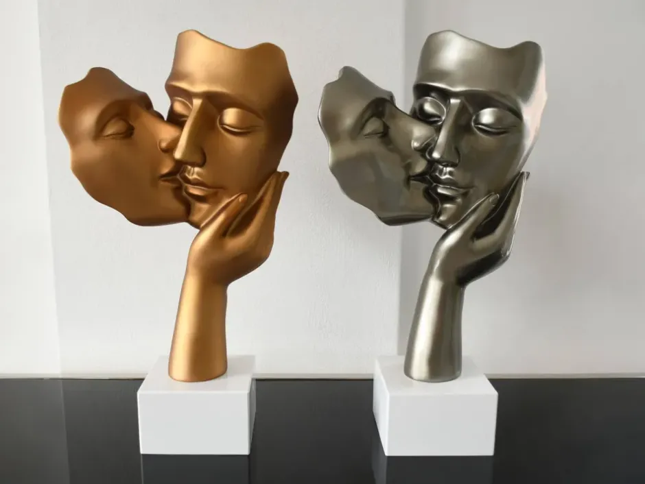 Statues & Sculptures Figurative|Table Top^Secret Kiss 50cm Bronze Resin Indoor Sculpture
