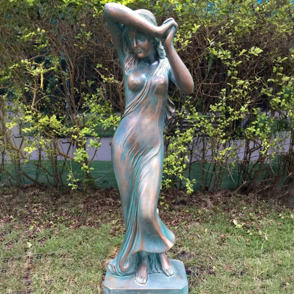 Statues & Sculptures Greek^Shy Maiden 85cm Aged Bronze Resin Garden Statue