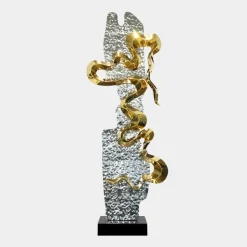 Statues & Sculptures Floor Standing|Abstract^Sonic Pulse 120cm Silver Metal Garden Sculpture