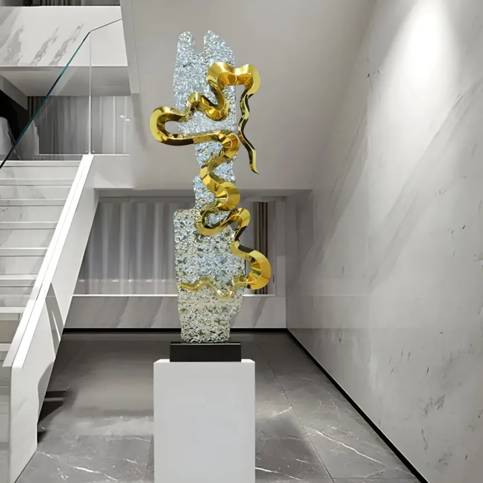 Statues & Sculptures Floor Standing|Abstract^Sonic Pulse 120cm Silver Metal Garden Sculpture