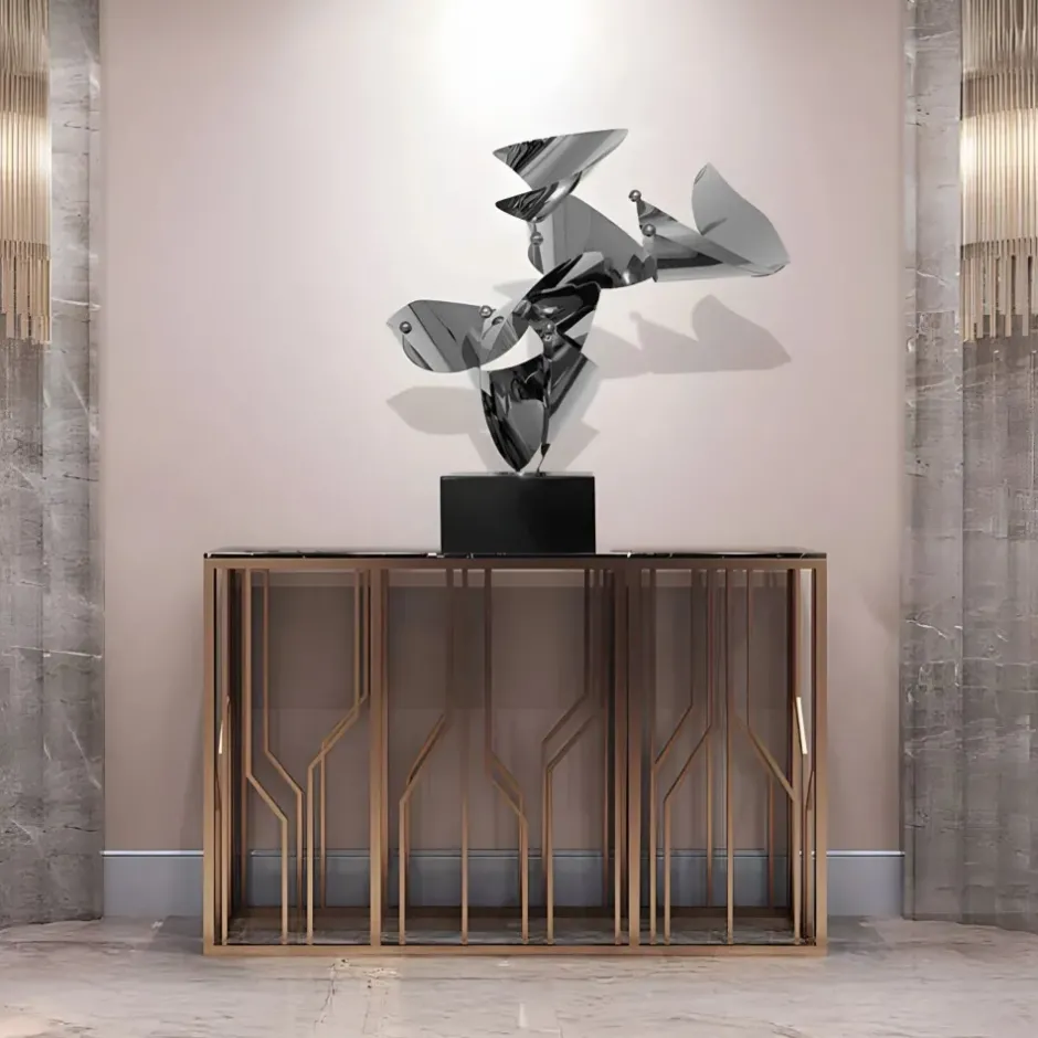Statues & Sculptures Table Top|Abstract^Spacial Drift 59cm Silver Metal Indoor Sculpture