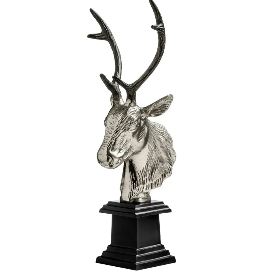 Statues & Sculptures Table Top|Animals^Stag Head 50cm Silver Metal Indoor Statue