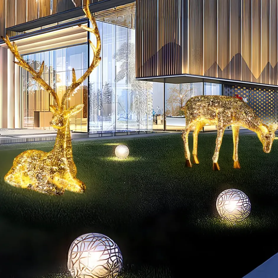 Statues & Sculptures Wildlife|Stags & Deers^Starlight Stag 125cm LED Gold Metal Garden Sculpture