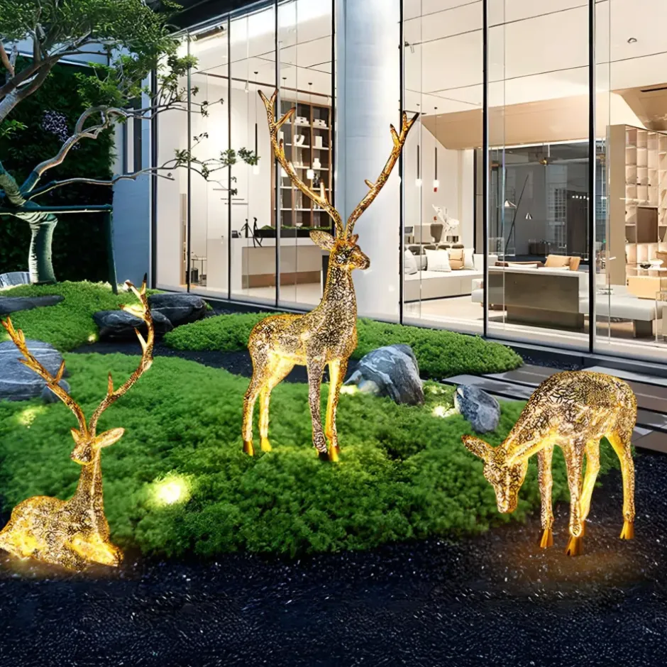 Statues & Sculptures Wildlife|Stags & Deers^Starlight Stag 212cm LED Gold Metal Garden Sculpture