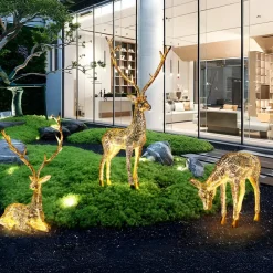 Statues & Sculptures Wildlife|Stags & Deers^Starlight Stag 90cm LED Silver Metal Garden Sculpture