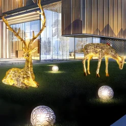 Statues & Sculptures Wildlife|Stags & Deers^Starlight Stag 90cm LED Silver Metal Garden Sculpture