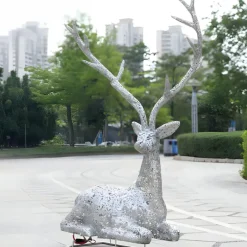 Statues & Sculptures Wildlife|Stags & Deers^Starlight Stag 125cm LED Silver Metal Garden Sculpture