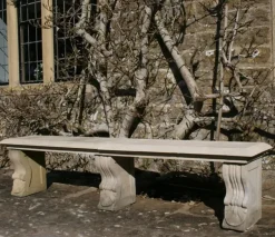 Statues & Sculptures Stone Benches^Straight Plain Double Stone Garden Bench