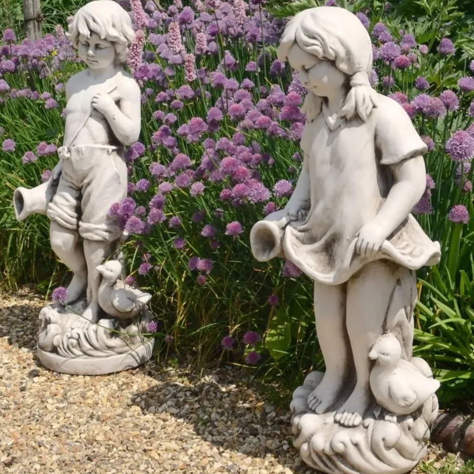 Statues & Sculptures Children^Summer Love Boy & Girl Stone Resin Garden Statues