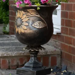 Statues & Sculptures Round^Sunflower Urn Bronze Metal Garden Planter