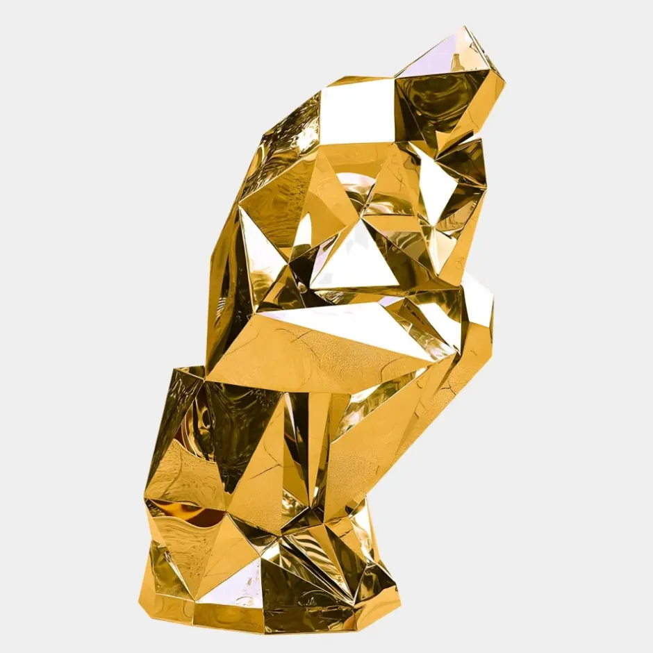 Statues & Sculptures Floor Standing|Low Poly^The Thinker 130cm Gold Geometric Metal Garden Sculpture
