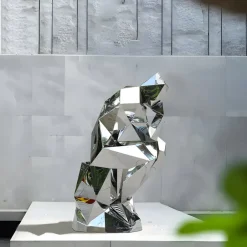 Statues & Sculptures Floor Standing|Low Poly^The Thinker 130cm Silver Geometric Metal Garden Sculpture