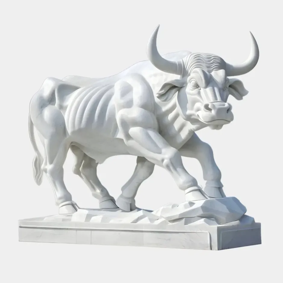 Statues & Sculptures Farm|Modern^Titan Bull 150cm White Marble Garden Statue v2