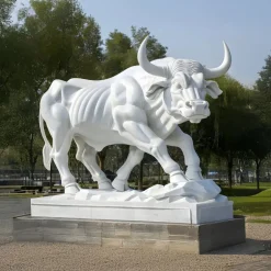 Statues & Sculptures Farm|Modern^Titan Bull 150cm White Marble Garden Statue v2